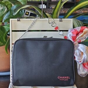 Chanel Black Travel Bag w/Chain Strap & Scarf Added